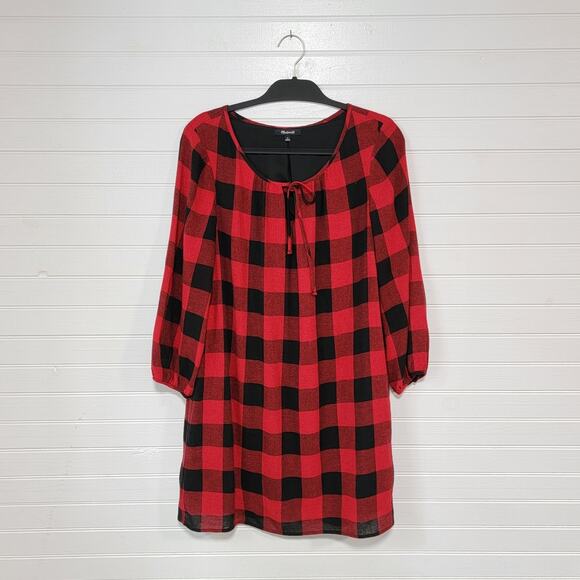 Madewell Size Medium Signal Buffalo Check Plaid Tunic Dress Wool Blend Gingham - Picture 1 of 9